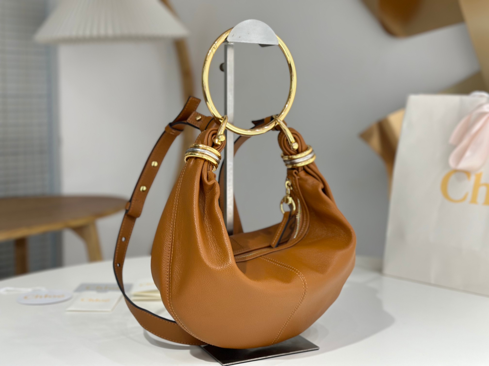 Chloe Small Bracelet Hobo Bag In Clay Brown Grained Leather